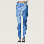 Licht Medium Donkerblauw Marmer Swirls Art Patroon Leggings (Voorkant)