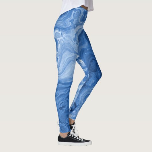Licht Medium Donkerblauw Marmer Swirls Art Patroon Leggings (Rechts)