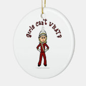 Licht meisje in rode marchingband uniform keramisch ornament (Links)