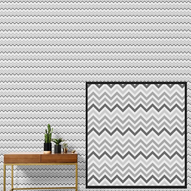 Licht Mid Donker Grijs Chevron Geometrisch Behang (Creator heeft geüpload)