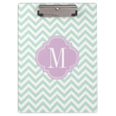 Licht Mint Chevron Zigzag Gepersonaliseerd Monogra Klembord (Voorkant)