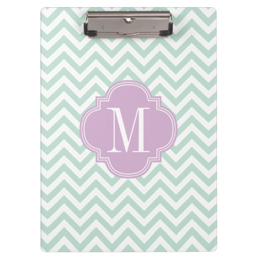 Licht Mint Chevron Zigzag Gepersonaliseerd Monogra Klembord (Voorkant)