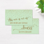 Licht Mint Green Drink Tickets met Gold Confetti Visitekaartje (Bureau)