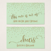 Licht Mint Green Drink Tickets met Gold Confetti Visitekaartje (Voorkant /achterkant)