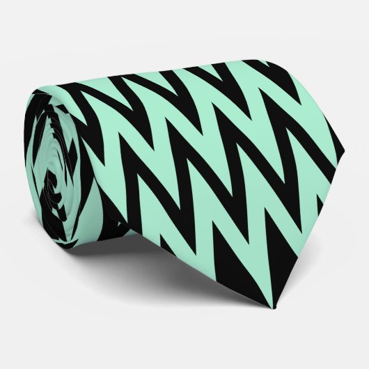 Licht Mint Green en Black Zigzag Stropdas (Opgerold)