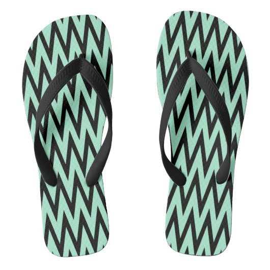 Licht Mint Green en Black Zigzag Teenslippers (Voetbed)