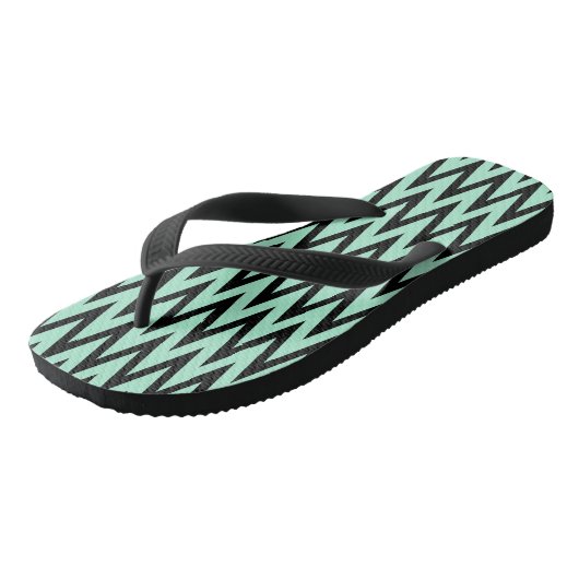 Licht Mint Green en Black Zigzag Teenslippers (Schuin)