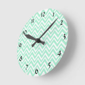 Licht Mint Green en Wit Zigzag Patroon Ronde Klok (Hoek)