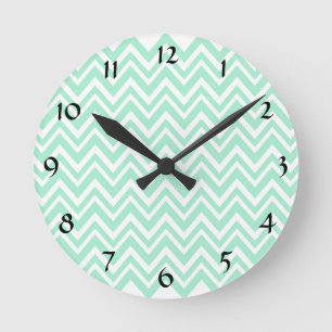 Licht Mint Green en Wit Zigzag Patroon Ronde Klok