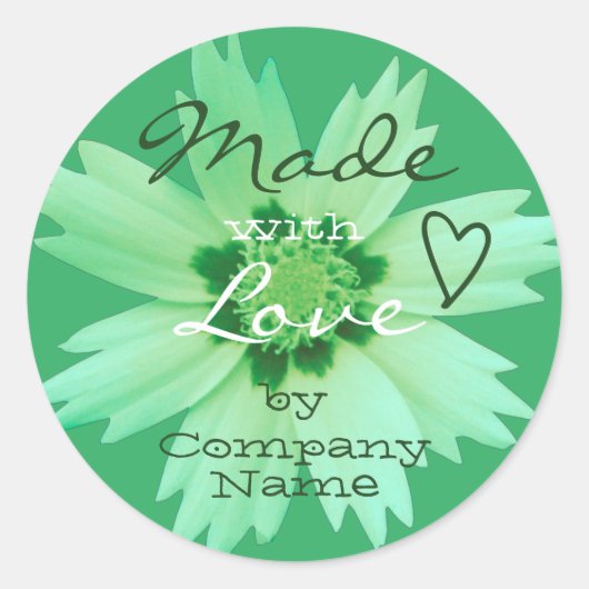 Licht Mint Green Flower Blossom Made with Love Ronde Sticker (Voorkant)