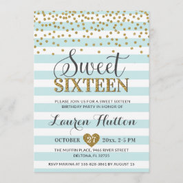 Licht Mint Green Gold Sweet Sixteen Birthday Kaart