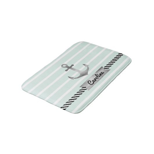 Licht Mint Grijs Anker Gepersonaliseerd Badmat (Gekanteld)