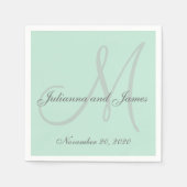 Licht Mint Groen gekleurde Monogram Papieren serve Servet (Voorkant)