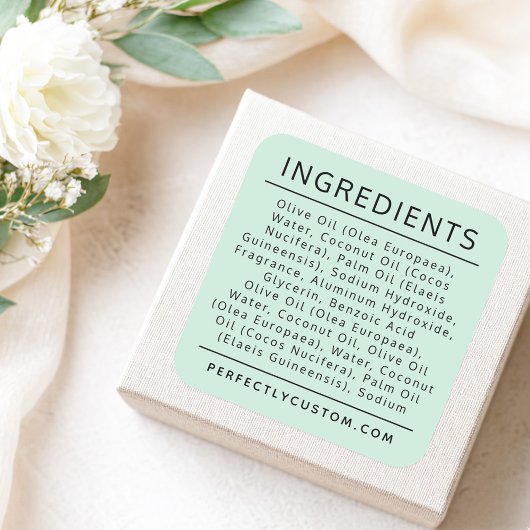 Licht mintgroene ingrediëntenlijst productlabel vierkante sticker