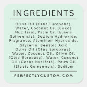 Licht mintgroene ingrediëntenlijst productlabel vierkante sticker (Voorkant)