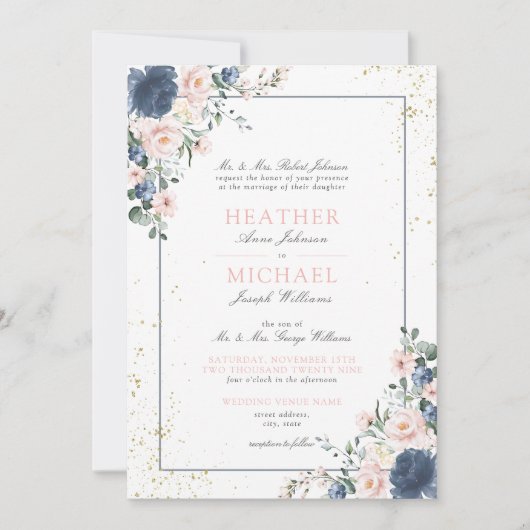 Licht mosterd blauw bleekroze gouden bloemen in kaart (Voorkant)