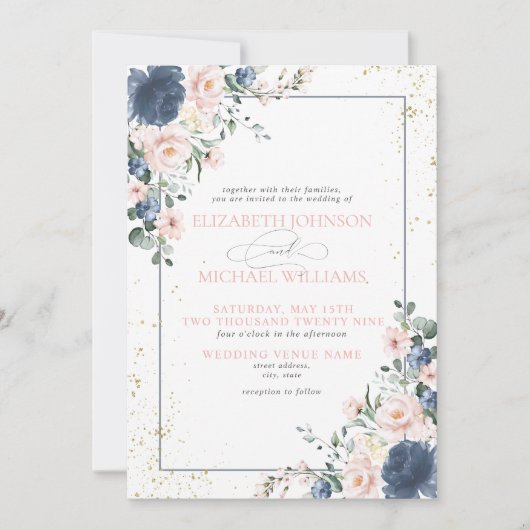 Licht mosterd blauw bleekroze gouden bloemen in kaart (Voorkant)