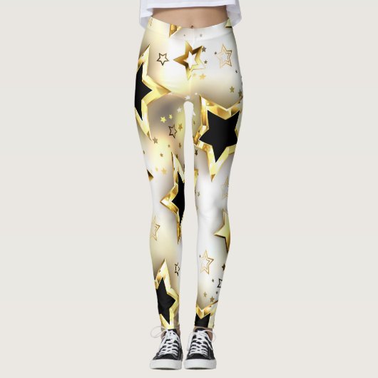 Licht naadloos met gouden sterren leggings (Voorkant)
