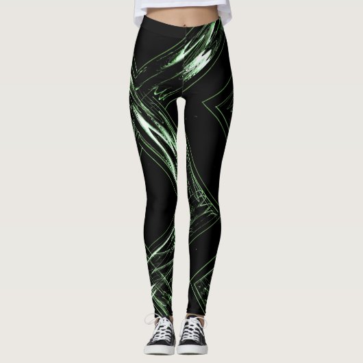 Licht naar Donkergroene Geabstraheerde Leggings (Voorkant)