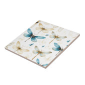 Licht navy | Ivoor | Libellen en vlinders Tegeltje (Zijkant)