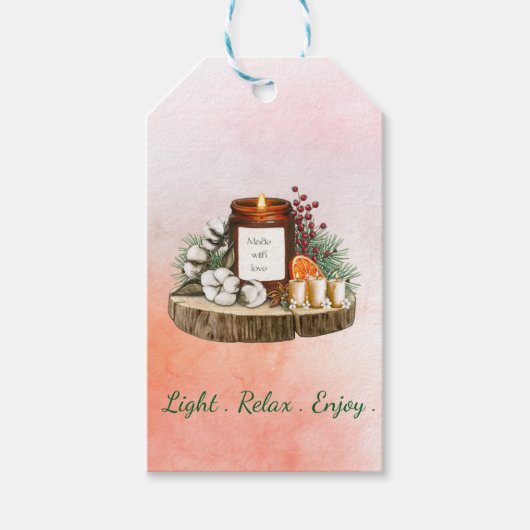 Licht Ontspan Geniet – Aanpasbare Kaarsverpakkings Cadeaulabel (Voorkant)