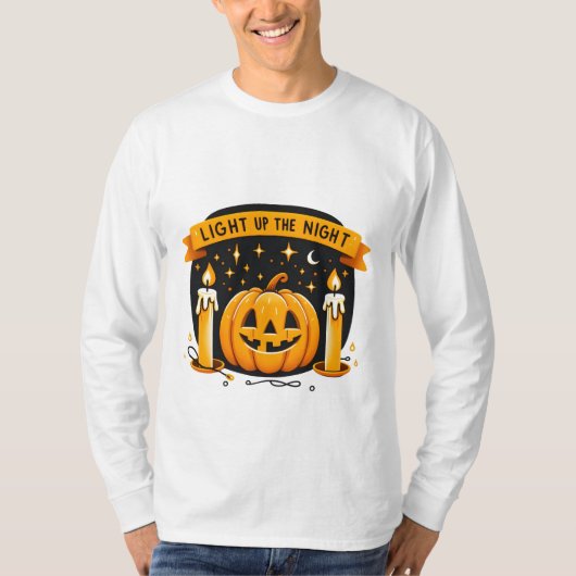 Licht op de nacht Halloween pompoen T-shirt (Voorkant)