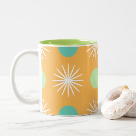 Licht Oranje Boho Retro Patroon Tweekleurige Koffiemok (Met donut)
