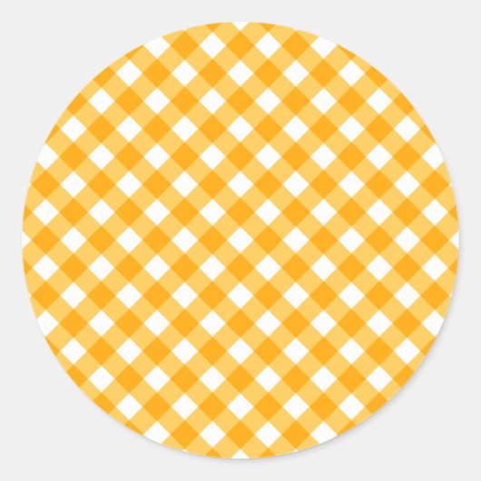Licht Oranje Gingham-patroon Ronde Sticker (Voorkant)