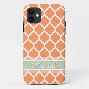 Licht Oranje & Licht Mint Lattice Aangepaste naam iPhone 11 Hoesje