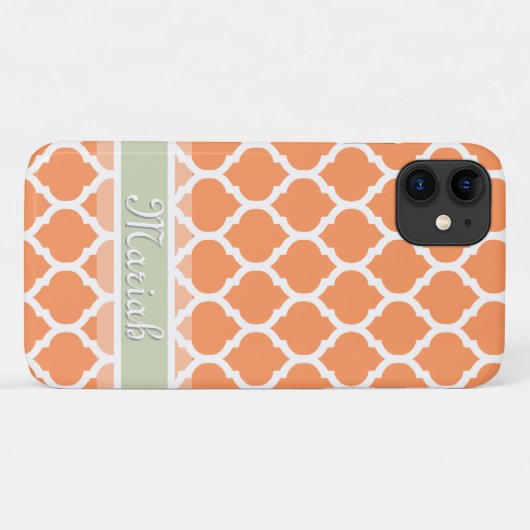 Licht Oranje & Licht Mint Lattice Aangepaste naam Case-Mate iPhone Case (Achterkant (horizontaal))