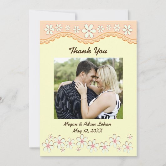 Licht Oranje Zes Petal Bloem Dank je platte Kaart (Voorkant)