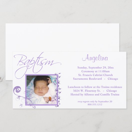 Licht Paars Baptisme Fotouitnodiging (Voorkant / Achterkant)