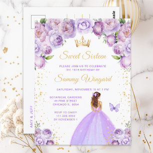 Licht Paars Bruin Haar Prinses Sweet Sixteen Briefkaart