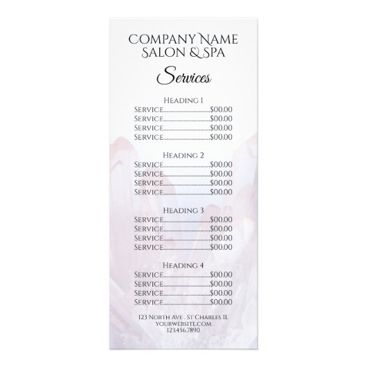 Licht Paars Crystals Spa Salon Service Menu (Voorkant)