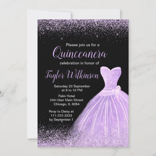 Licht Paars dress Faux Glitter Quinceanera Kaart (Voorkant)