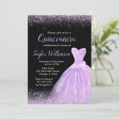 Licht Paars dress Faux Glitter Quinceanera Kaart (Staand voorkant)