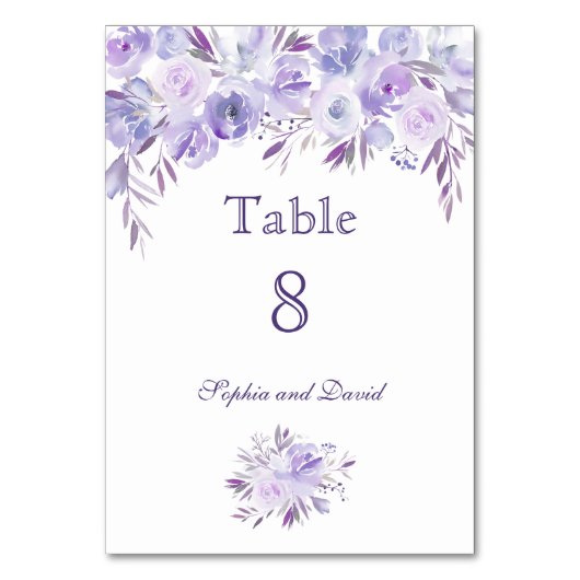 Licht Paars Dusty Blue Floral Table Number Kaart (Voorkant)