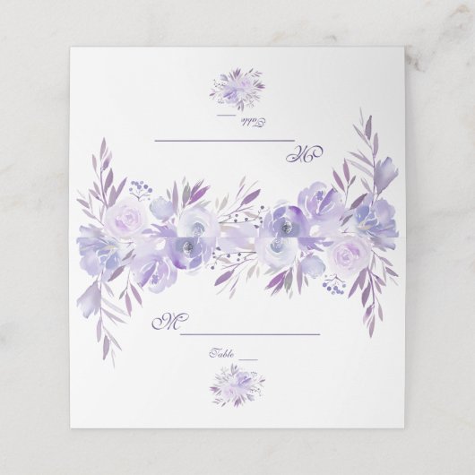Licht Paars Dusty Blue Floral Violet Table Number Plaatskaartje (Buitenkant ongevouwen)
