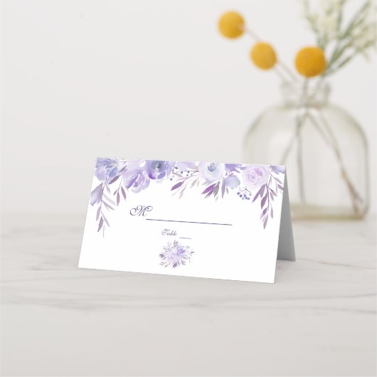 Licht Paars Dusty Blue Floral Violet Table Number Plaatskaartje (Voorkant)