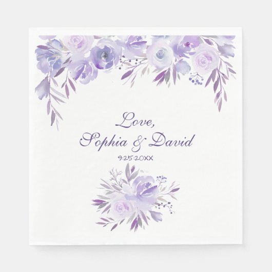 Licht Paars Dusty Blue Floral Wedding Servetten (Voorkant)