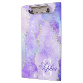 Licht Paars en zilver Faux Glitter Agate Monogram Klembord (Links)