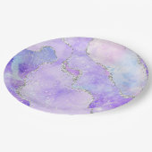 Licht Paars en zilver Faux Glitter Pastel Agate Papieren Bordje (Gekanteld)