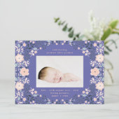 Licht Paars Floral Lijst Foto baby geboorte Aankondiging (Staand voorkant)