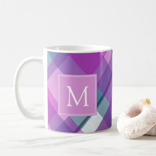Licht Paars geplakt monogram Koffiemok (Met donut)