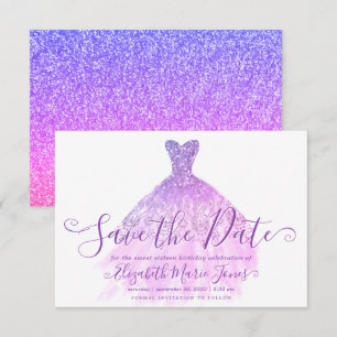 Licht Paars Glitter Chic Dress Sweet 16 Birthday Save The Date