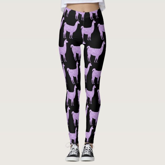 Licht Paars glitter Sparkles Llama patroon Leggings (Voorkant)
