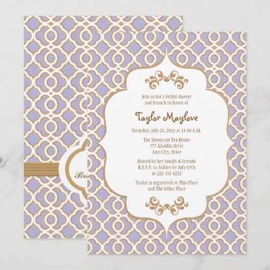 Licht Paars Gold Moroccan Vrijgezellenfeest nodigt Kaart (Voorkant / Achterkant)