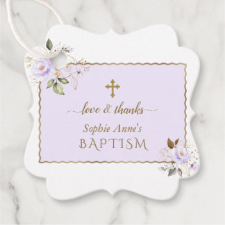 Licht Paars goudbloemen Gold Cross-Baptisme Bedankjes Labels