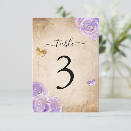 Licht Paars gouden Roos Wedstrijktafel Aantal Kaar Kaart (Staand voorkant)