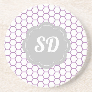 Licht Paars Honeycomb Aangepast monogram Zandsteen Onderzetter